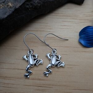 Silver Toned Frog Dangle Earrings